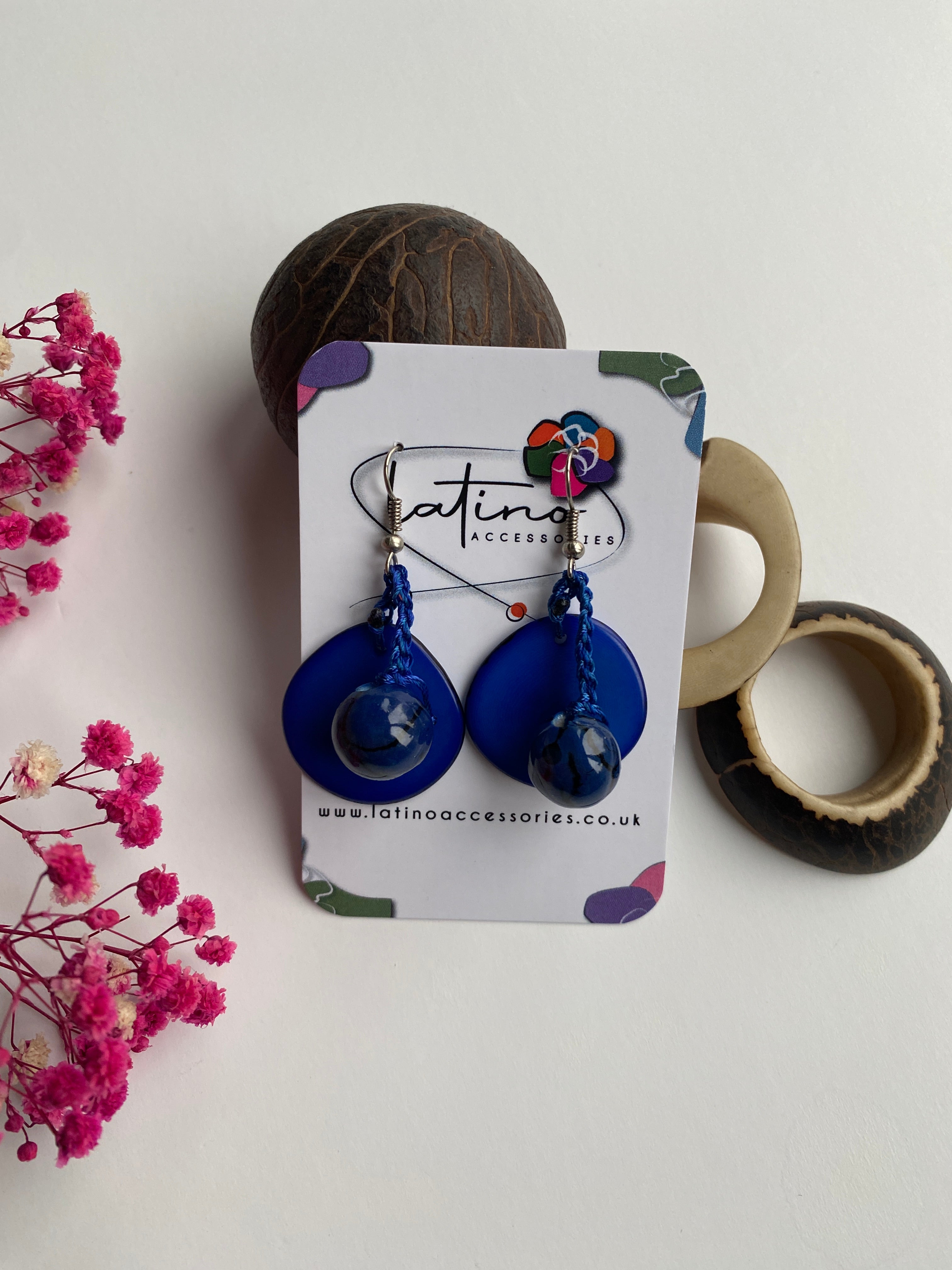 Blue Chunky Tagua Earrings